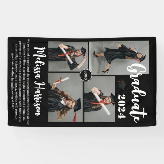 College Logo Afstuderen Fotocollage Aankondiging Spandoek (Horizontaal)