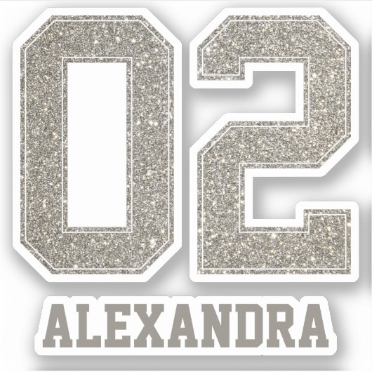 College nummer 02 Faux Gold Glitter Aangepaste naa Sticker (Voorkant)