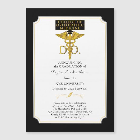 College of Osteopathic Medicine DO Physician Afstu Magnetische Uitnodiging (Voorkant)