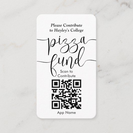 College Pizza Fund Afstuderen QR Code & Foto Informatiekaartje (Voorkant)