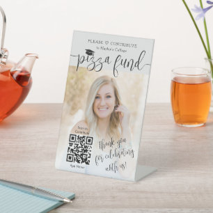 College Pizza Fund Afstuderen QR Code & Foto Reclamebord Met Voetstuk