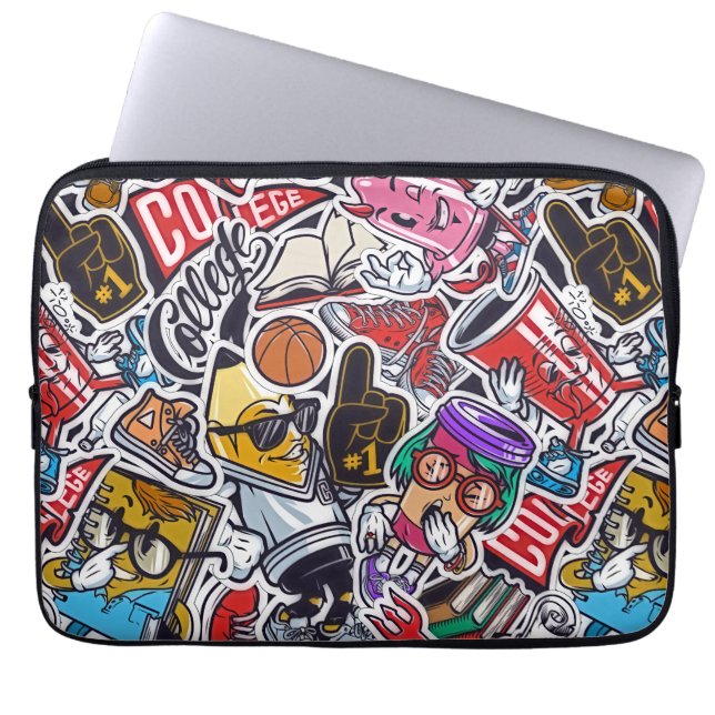  College Pop Art Laptop Mouw Sleeve (Voorkant)