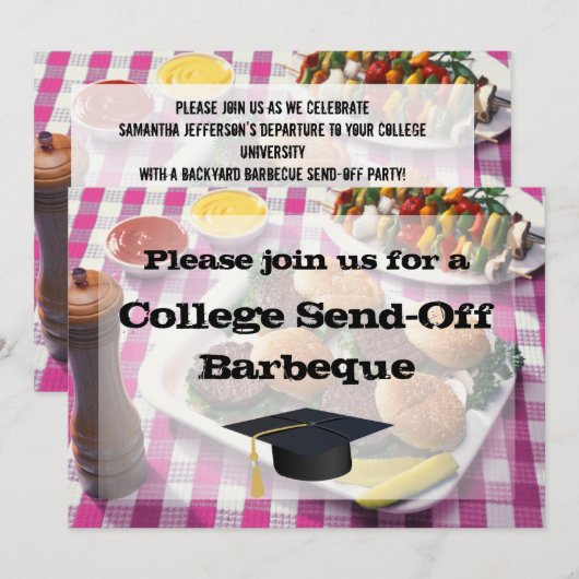 College Send Party BBQ Burgers Pink Tablecloth Kaart (Voorkant / Achterkant)