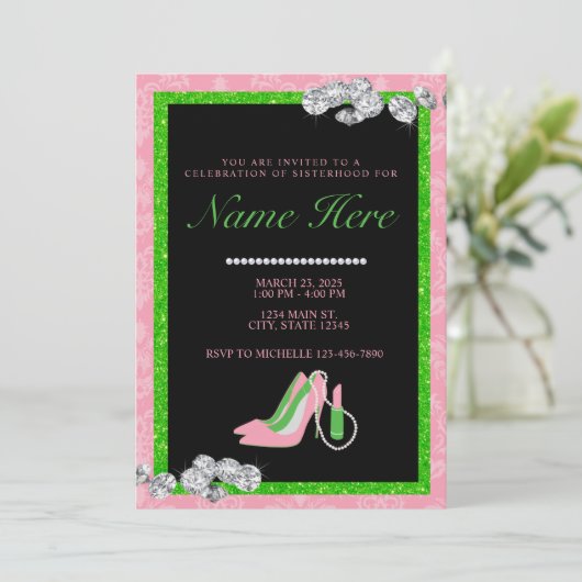 College Sorority Groen Roze Welkom bij Sisterhood Kaart (Staand voorkant)