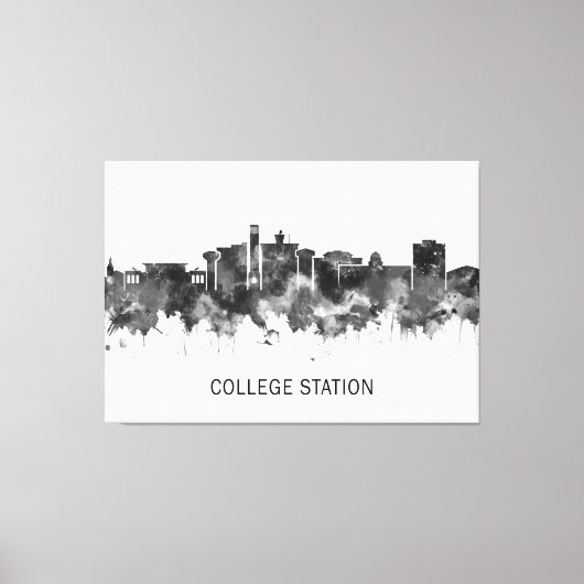 College Station Texas Skyline BW Canvas Afdruk (Voorkant)