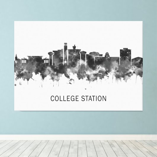 College Station Texas Skyline BW Canvas Afdruk (Insitu (Houten vloer))