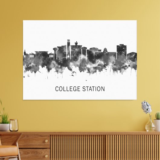 College Station Texas Skyline BW Canvas Afdruk (Insitu (Woonkamer))