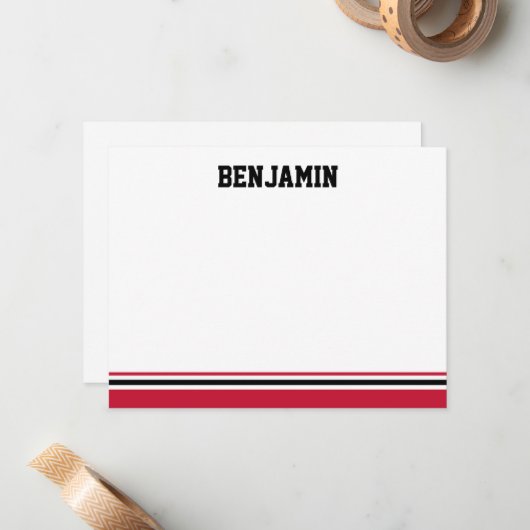 College Stripe Bar Mitzvah - Hartelijk dank Notitiekaartje (Voorkant / Achterkant in situ)