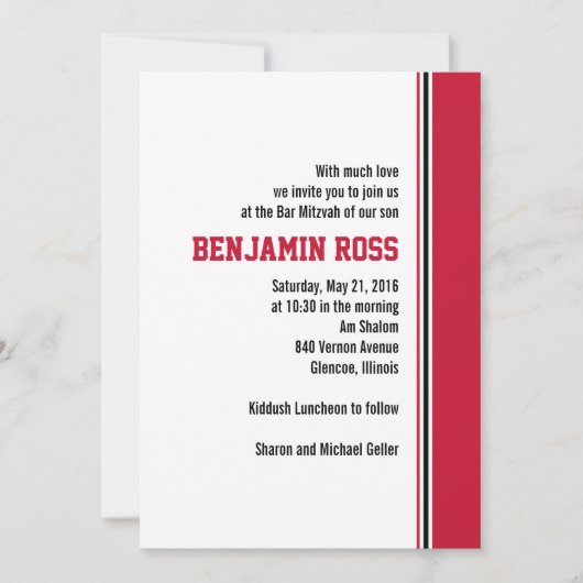 College Stripe Bar Mitzvah Uitnodiging (Voorkant)