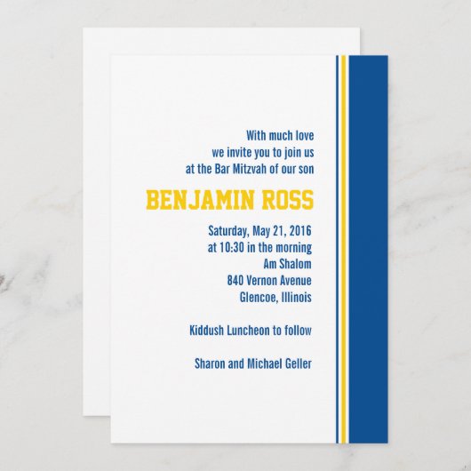 College Stripe Bar Mitzvah Uitnodiging (Voorkant / Achterkant)