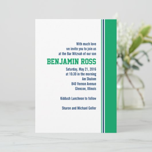 College Stripe Bar Mitzvah Uitnodiging (Staand voorkant)