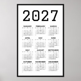 College Student Hele Jaar Basic 2027 Kalender Muur Poster