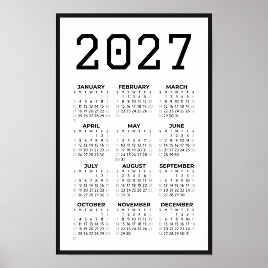 College Student Hele Jaar Basic 2027 Kalender Muur Poster (Voorkant)