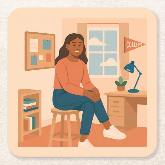 College Student Kamer Onderzetter Set (Voorkant)