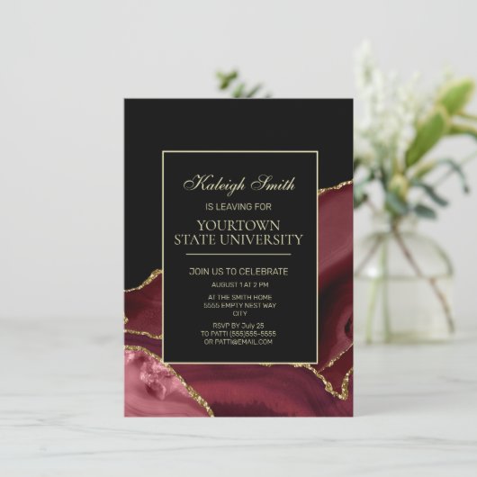 College Trunk Party Elegant Burgundy Black Gold Kaart (Staand voorkant)