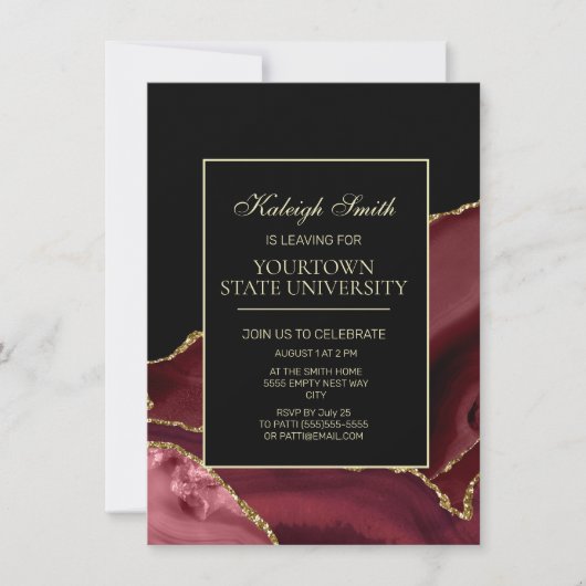 College Trunk Party Elegant Burgundy Black Gold Kaart (Voorkant)