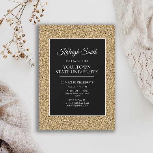 College Trunk Party Elegant Gold Glitter Black Kaart