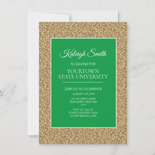 College Trunk Party Elegant Gold Glitter Green Kaart (Voorkant)