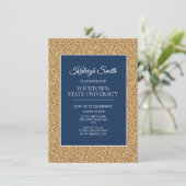 College Trunk Party Elegant Gold Glitter Navy Blue Kaart (Staand voorkant)