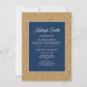 College Trunk Party Elegant Gold Glitter Navy Blue Kaart