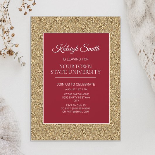 College Trunk Party Elegant Gold Glitter Red Kaart