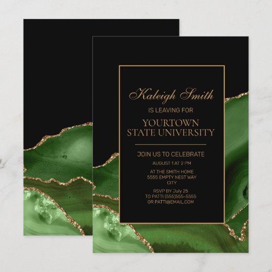 College Trunk Party Elegant Green Gold Marble Kaart (Voorkant / Achterkant)