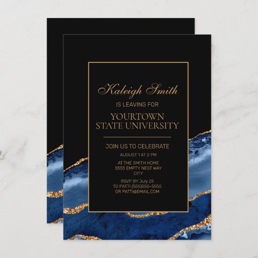 College Trunk Party Elegant Navy Blue Black Marble Kaart (Voorkant / Achterkant)