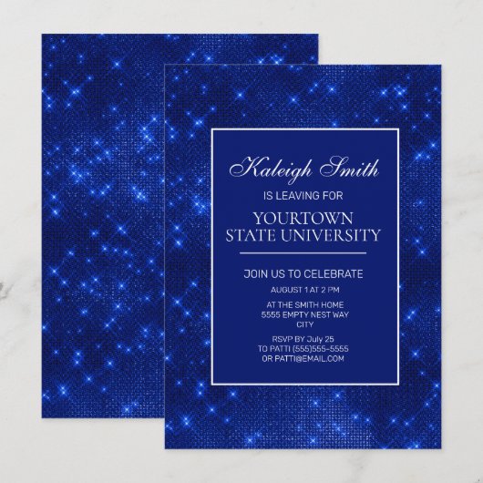 College Trunk Party Elegant Sparkle Navy Blue Inv Kaart (Voorkant / Achterkant)