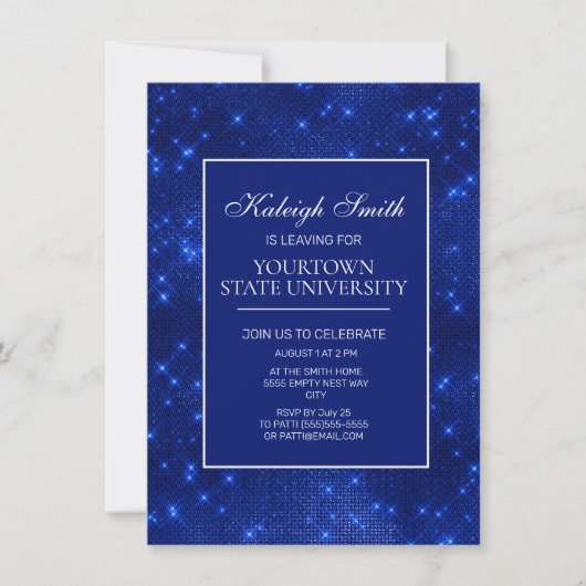College Trunk Party Elegant Sparkle Navy Blue Inv Kaart (Voorkant)