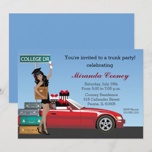 College Trunk Party gaat weg Afstuderen Kaart (Voorkant / Achterkant)