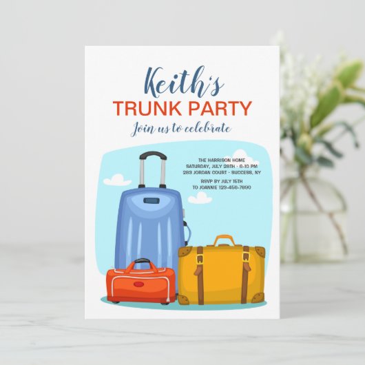 College Trunk Party Invitation Kaart (Staand voorkant)