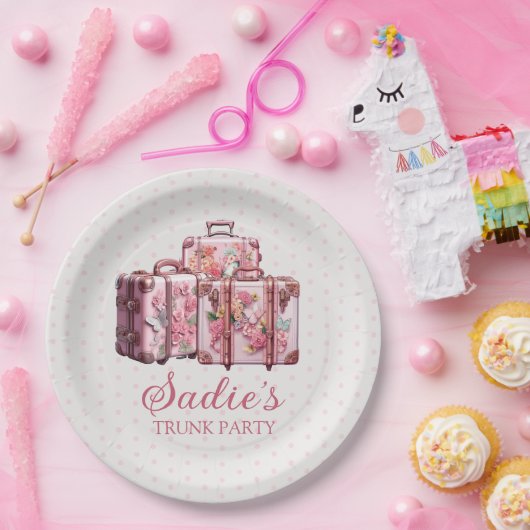 College Trunk Party  Koffers Roze Papieren Bordje (Feest)