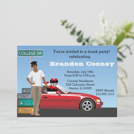 College Trunk Party Male onderweg Kaart (Staand voorkant)