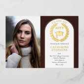 College | Universitaire foto maroon Gold Afstudere Folie Uitnodiging (Voorkant)