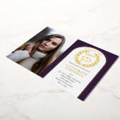 College | Universitaire foto Paars Gold Afstuderen Folie Uitnodiging (Gedraaid)