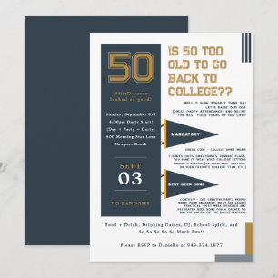 College vaantjes Blauw & Goud 50e verjaardag Kaart
