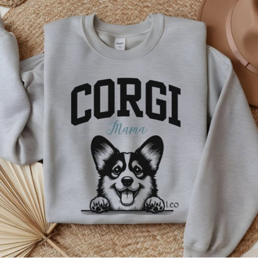 College Varsity Style Script Corgi Mama Trui