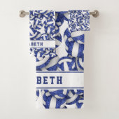 college volleybal speler meisjes naam blauw bad handdoek (Insitu)