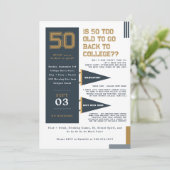 college wimpels | Blauw & Goud 50ste verjaardag Kaart (Staand voorkant)