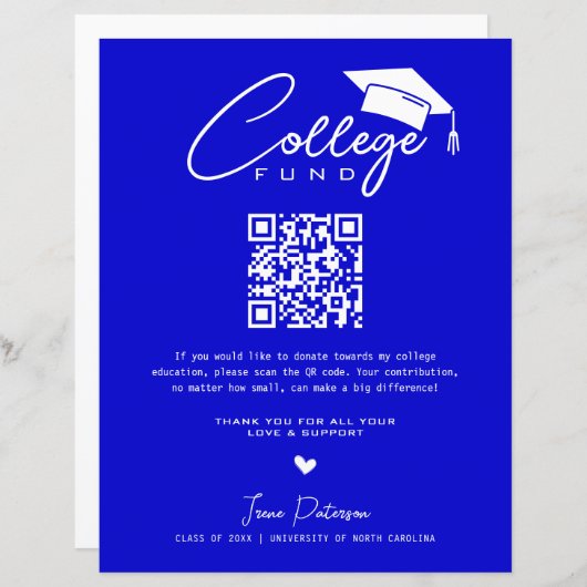 Collegegeld QR-code Middelblauw Afstuderen Modern (Voorkant / Achterkant)