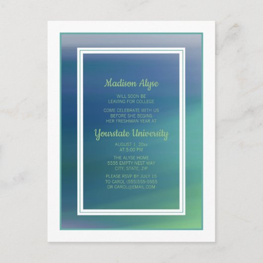 Collegekofferfeest Teal Blue Ombre' Uitnodiging Briefkaart (Voorkant)