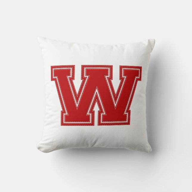 Collegiaal Letter Worp Kussen, Rood & Wit W Kussen (Voorkant)