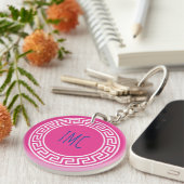 Collegiaat Grieks Sleutel Sorority Initialen Roze  Sleutelhanger (Voorkant Rechts)