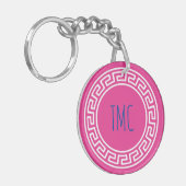 Collegiaat Grieks Sleutel Sorority Initialen Roze  Sleutelhanger (Voorkant Links)