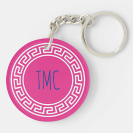 Collegiaat Grieks Sleutel Sorority Initialen Roze Sleutelhanger