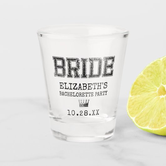 Collegiate Bride Bachelorette Party Shot Glas (Voorkant)