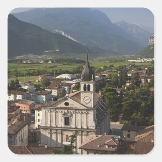 Collegiate kerk in de ochtend, Arco, Trento Vierkante Sticker (Voorkant)
