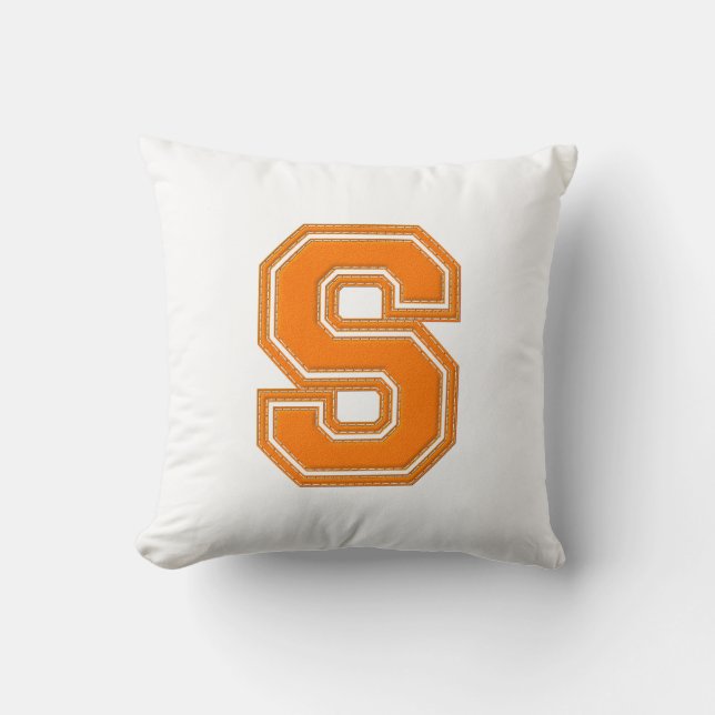 Collegiate Letter-Sierkussen, Oranje en wit S Kussen (Voorkant)