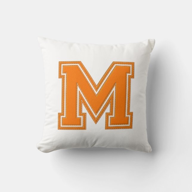 Collegiate Letter Worpkussen, Oranje & Wit M Kussen (Voorkant)