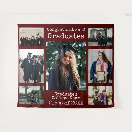 Collegiate Maroon Gefeliciteerd Afgestudeerden Fot Wandkleed (Voorkant (horizontaal))